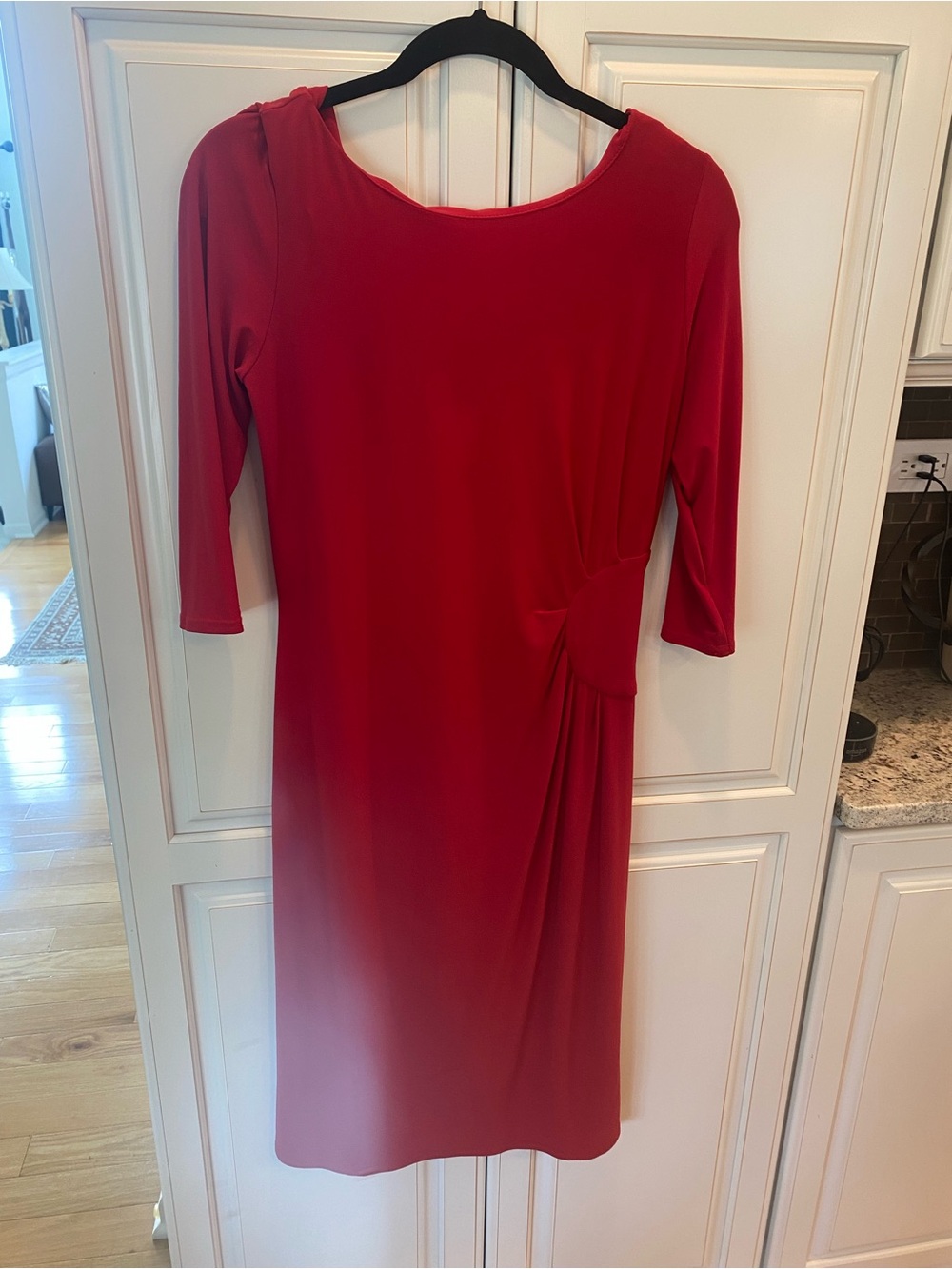 Classic Red Midi Dress with Side Gather Detail